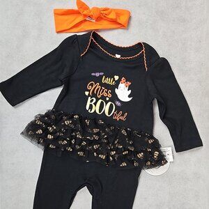 Konala Baby Girl 0-3 mo "Little Miss Boo" Halloween Long Sleeve Outfit Headband